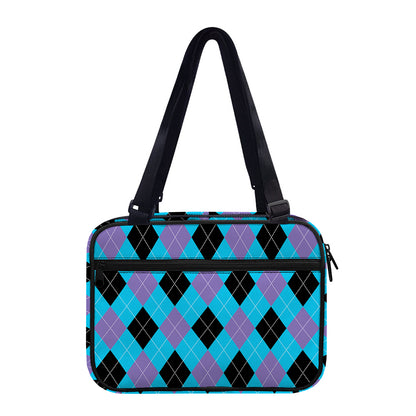 Blue Purple And Black Argyle Print Double Strap Bible Bag
