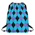 Blue Purple And Black Argyle Print Drawstring Backpack