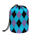 Blue Purple And Black Argyle Print Drawstring Makeup Bag