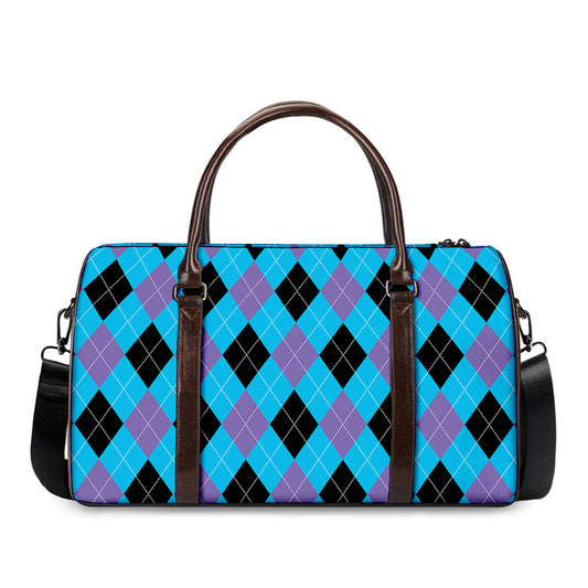 Blue Purple And Black Argyle Print Duffle Bag