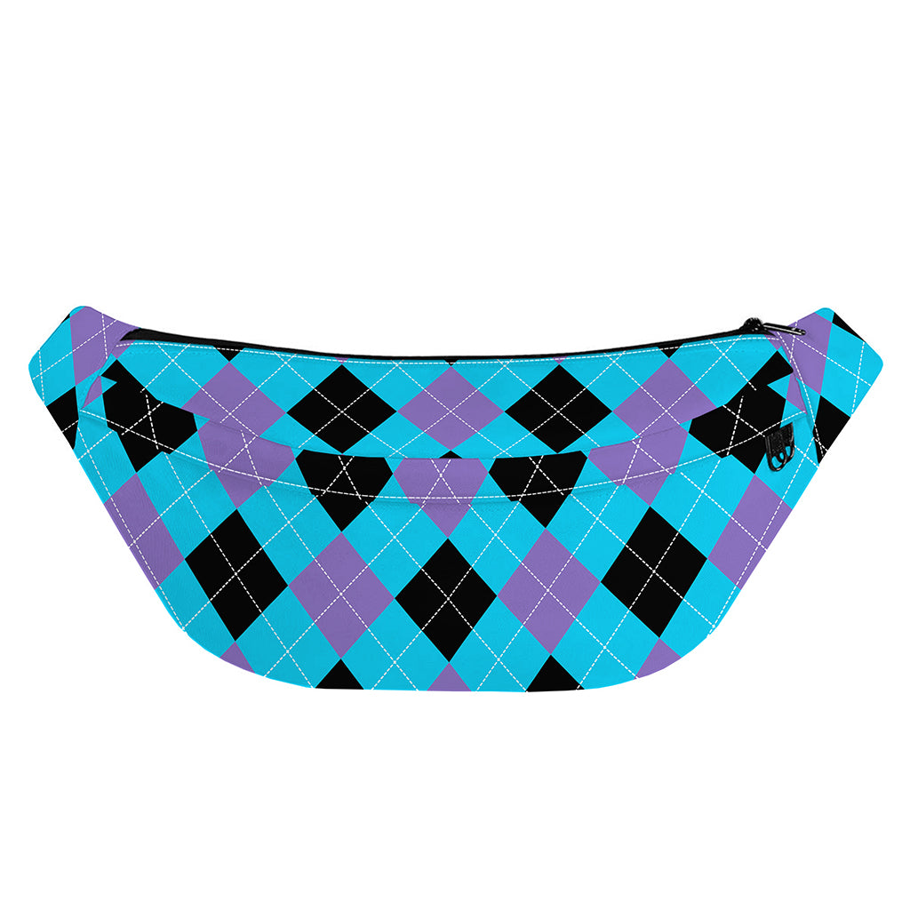 Blue Purple And Black Argyle Print Fanny Pack