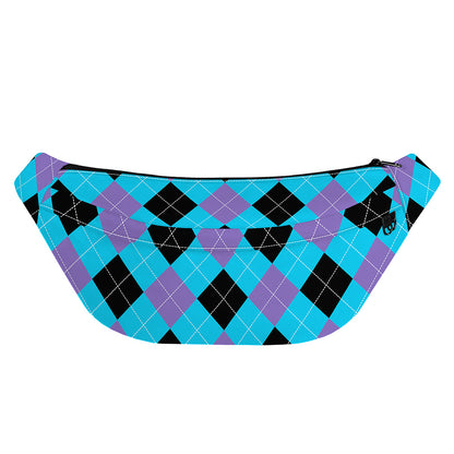 Blue Purple And Black Argyle Print Fanny Pack