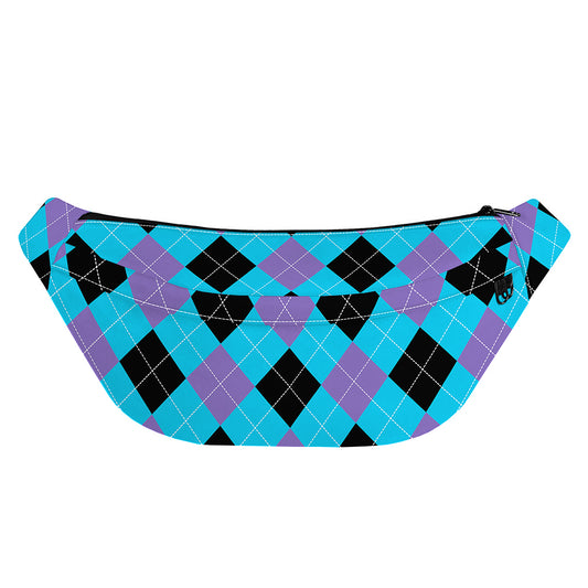 Blue Purple And Black Argyle Print Fanny Pack
