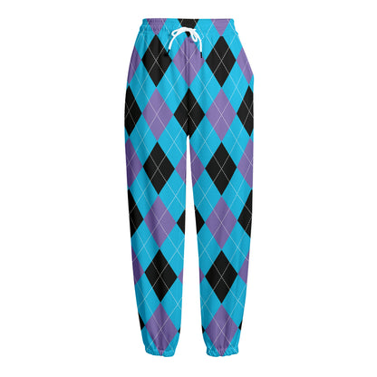 Blue Purple And Black Argyle Print Fleece Lined Knit Pants