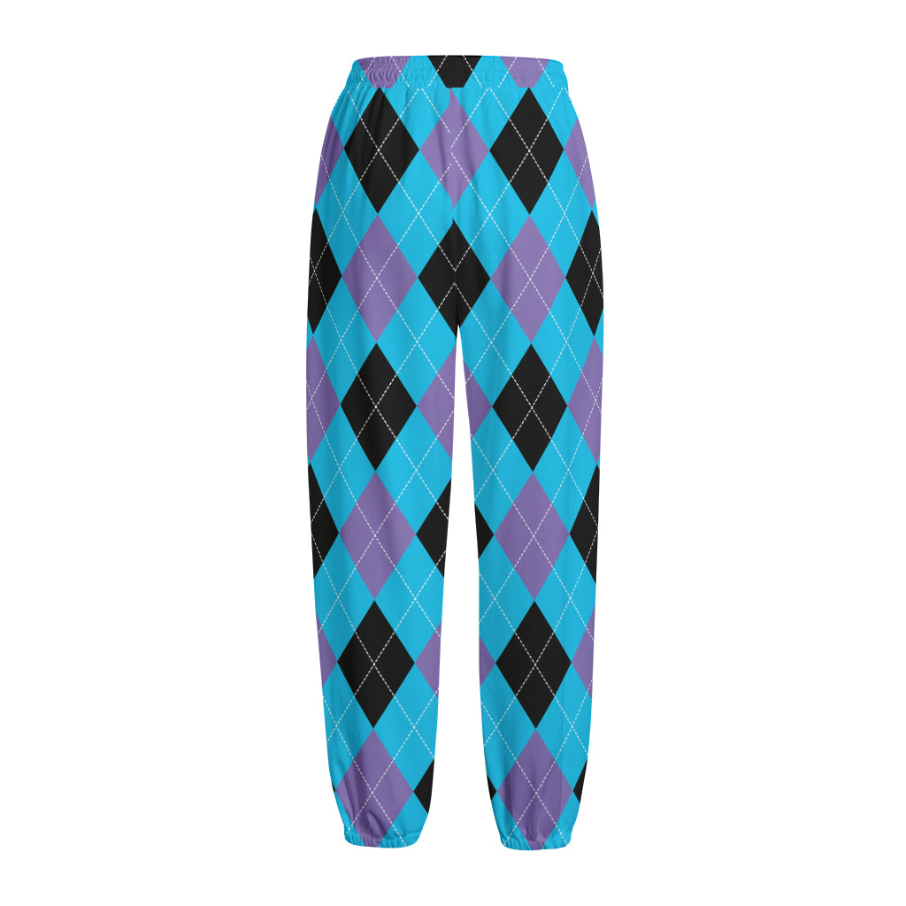 Blue Purple And Black Argyle Print Fleece Lined Knit Pants