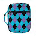 Blue Purple And Black Argyle Print Front Pocket Bible Bag