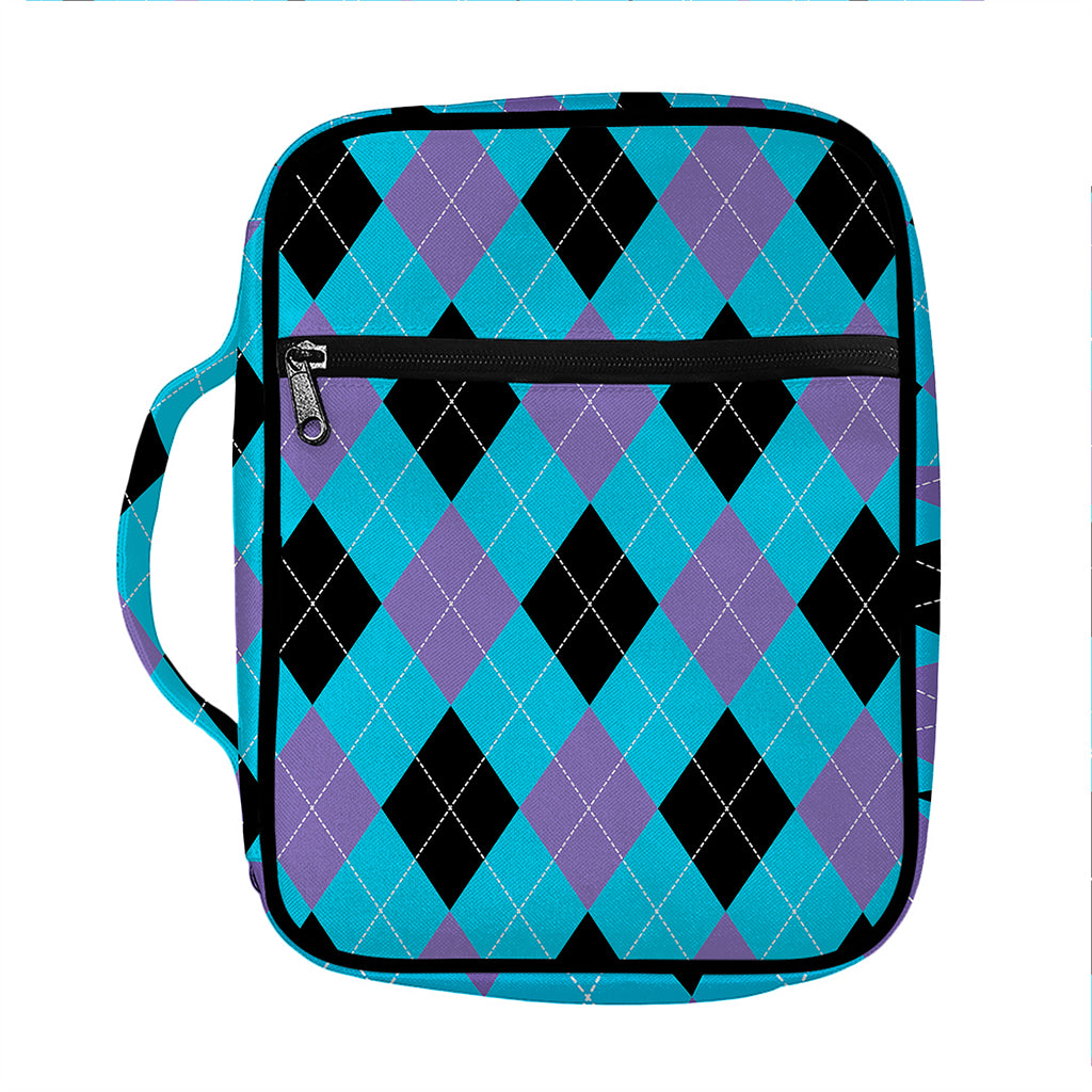 Blue Purple And Black Argyle Print Front Pocket Bible Bag