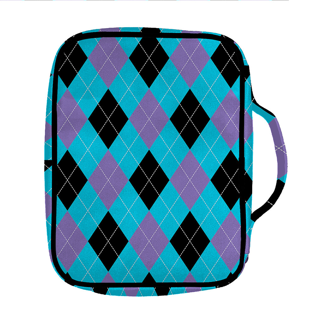 Blue Purple And Black Argyle Print Front Pocket Bible Bag