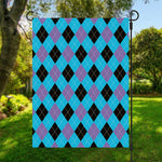 Blue Purple And Black Argyle Print Garden Flag