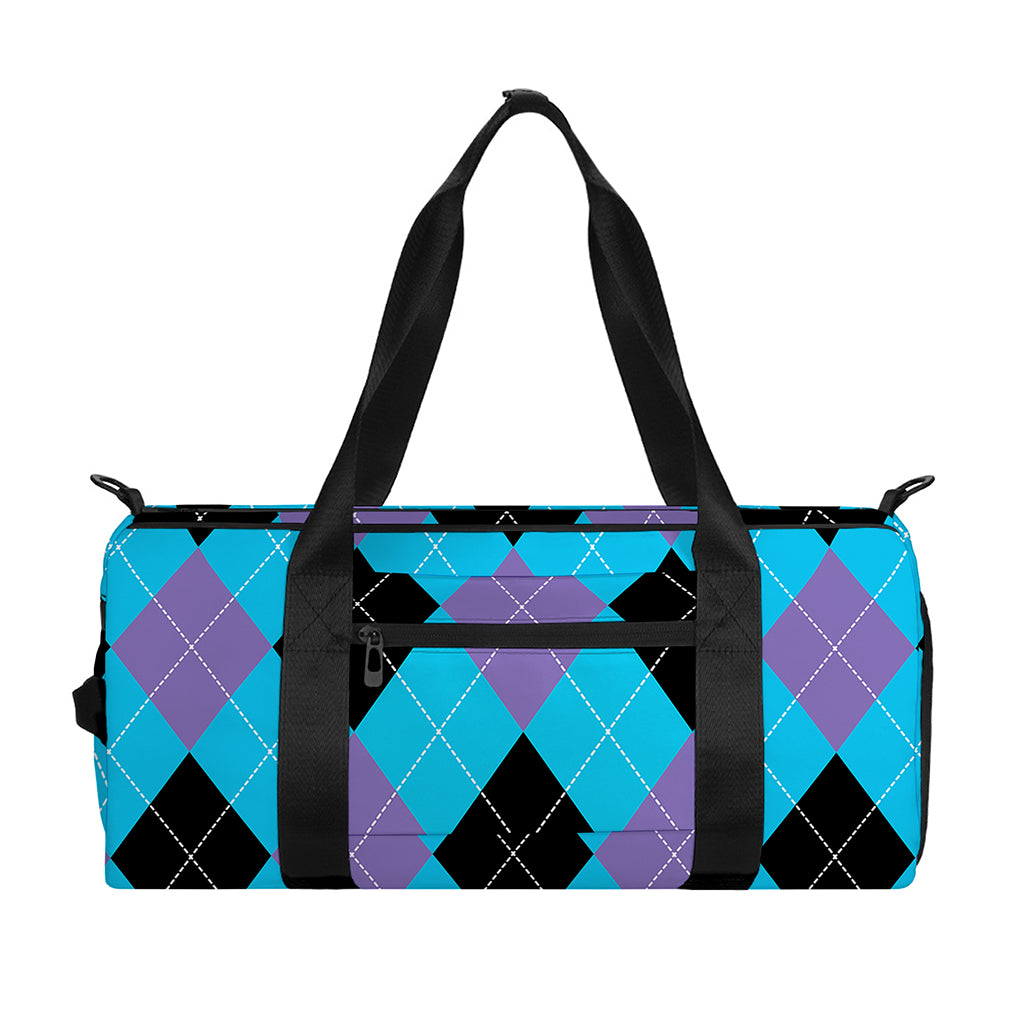 Blue Purple And Black Argyle Print Gym Bag