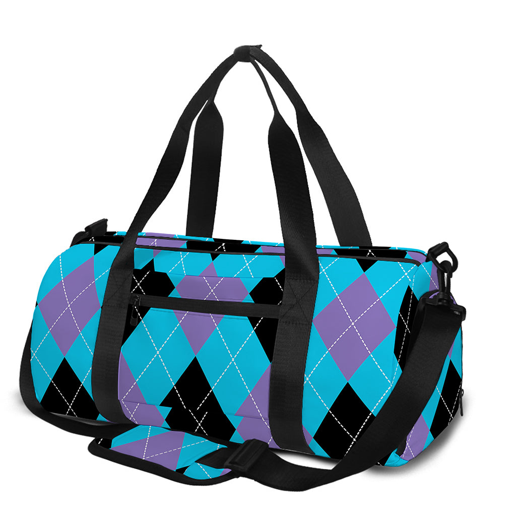 Blue Purple And Black Argyle Print Gym Bag