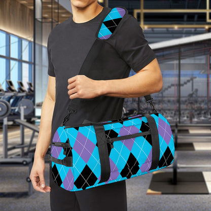 Blue Purple And Black Argyle Print Gym Bag