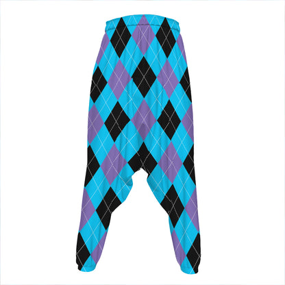 Blue Purple And Black Argyle Print Hammer Pants