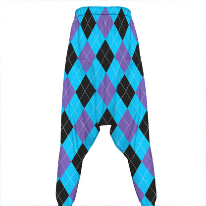Blue Purple And Black Argyle Print Hammer Pants