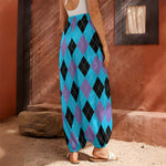 Blue Purple And Black Argyle Print Harem Pants