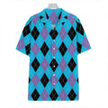 Blue Purple And Black Argyle Print Hawaiian Shirt