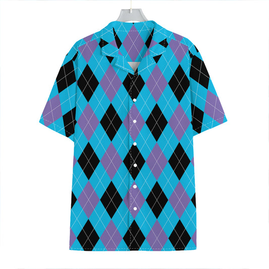 Blue Purple And Black Argyle Print Hawaiian Shirt