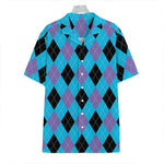 Blue Purple And Black Argyle Print Hawaiian Shirt