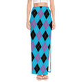 Blue Purple And Black Argyle Print High Slit Maxi Skirt