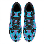 Blue Purple And Black Argyle Print High Top Leather Sneakers
