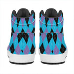 Blue Purple And Black Argyle Print High Top Leather Sneakers