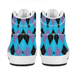 Blue Purple And Black Argyle Print High Top Leather Sneakers