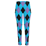 Blue Purple And Black Argyle Print High-Waisted Pocket Leggings