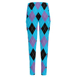 Blue Purple And Black Argyle Print High-Waisted Pocket Leggings