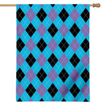 Blue Purple And Black Argyle Print House Flag