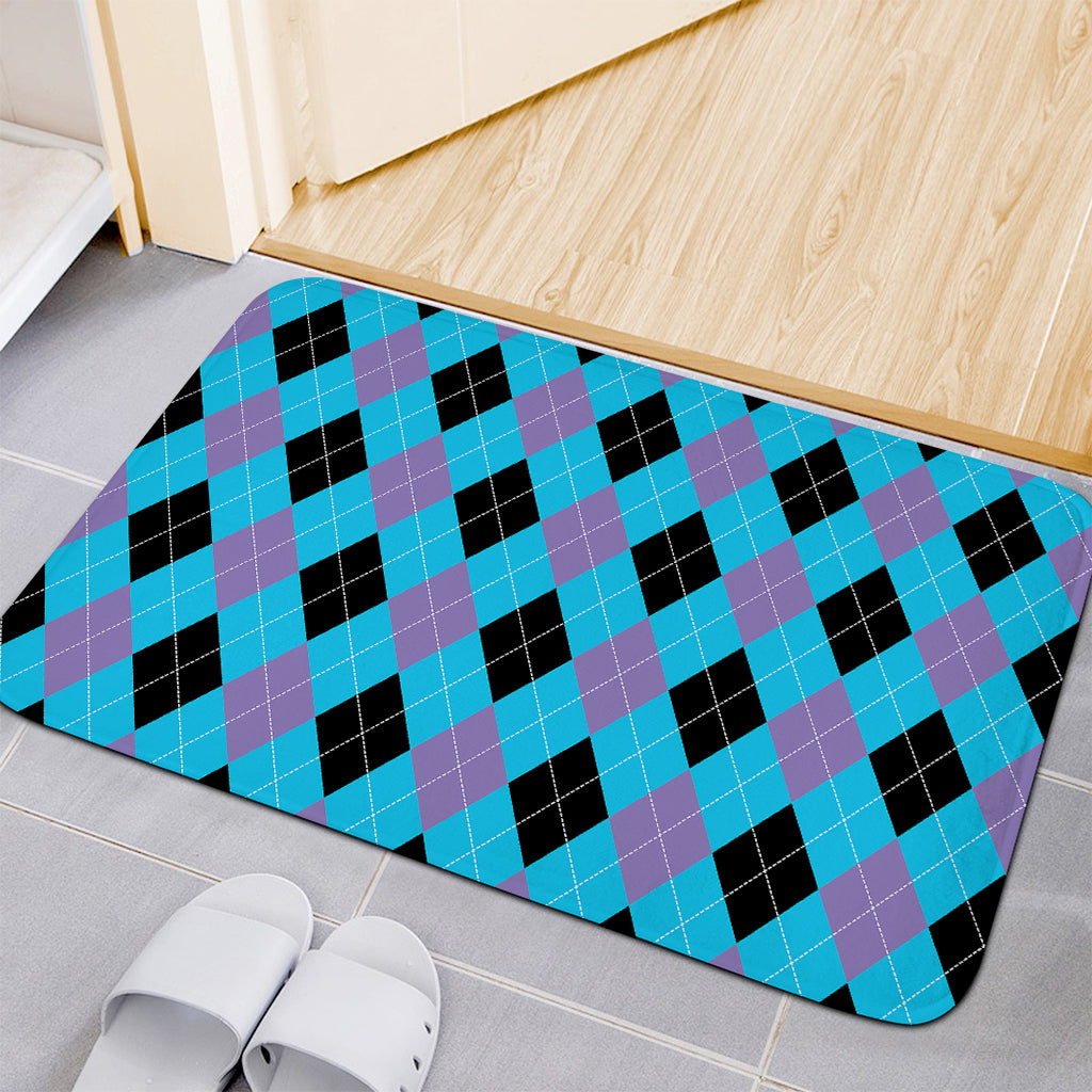 Blue Purple And Black Argyle Print Indoor Door Mat