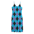 Blue Purple And Black Argyle Print Jersey Midi Cami Dress