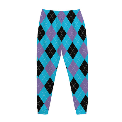 Blue Purple And Black Argyle Print Jogger Pants
