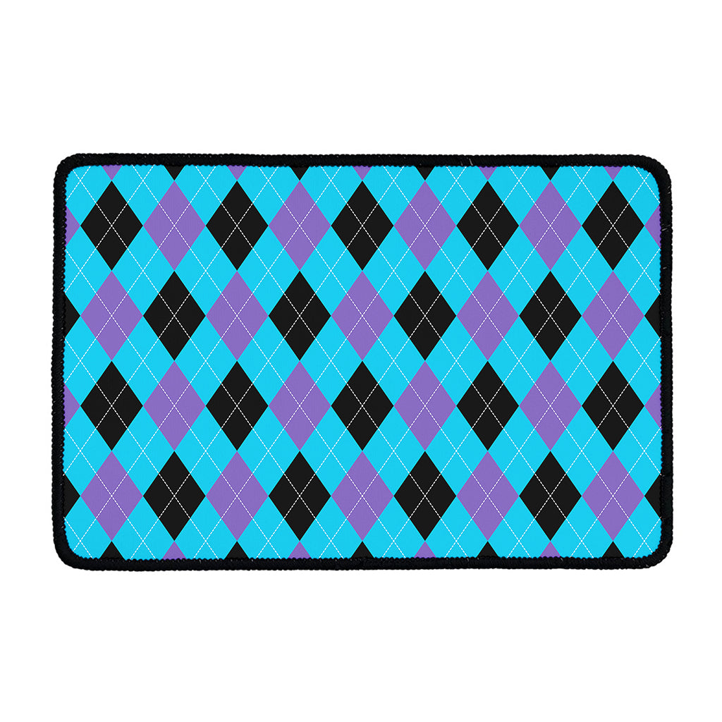 Blue Purple And Black Argyle Print Kitchen Mat