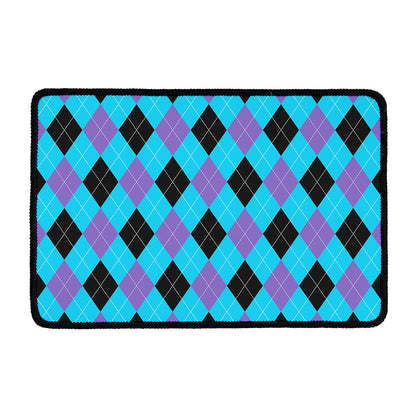 Blue Purple And Black Argyle Print Kitchen Mat