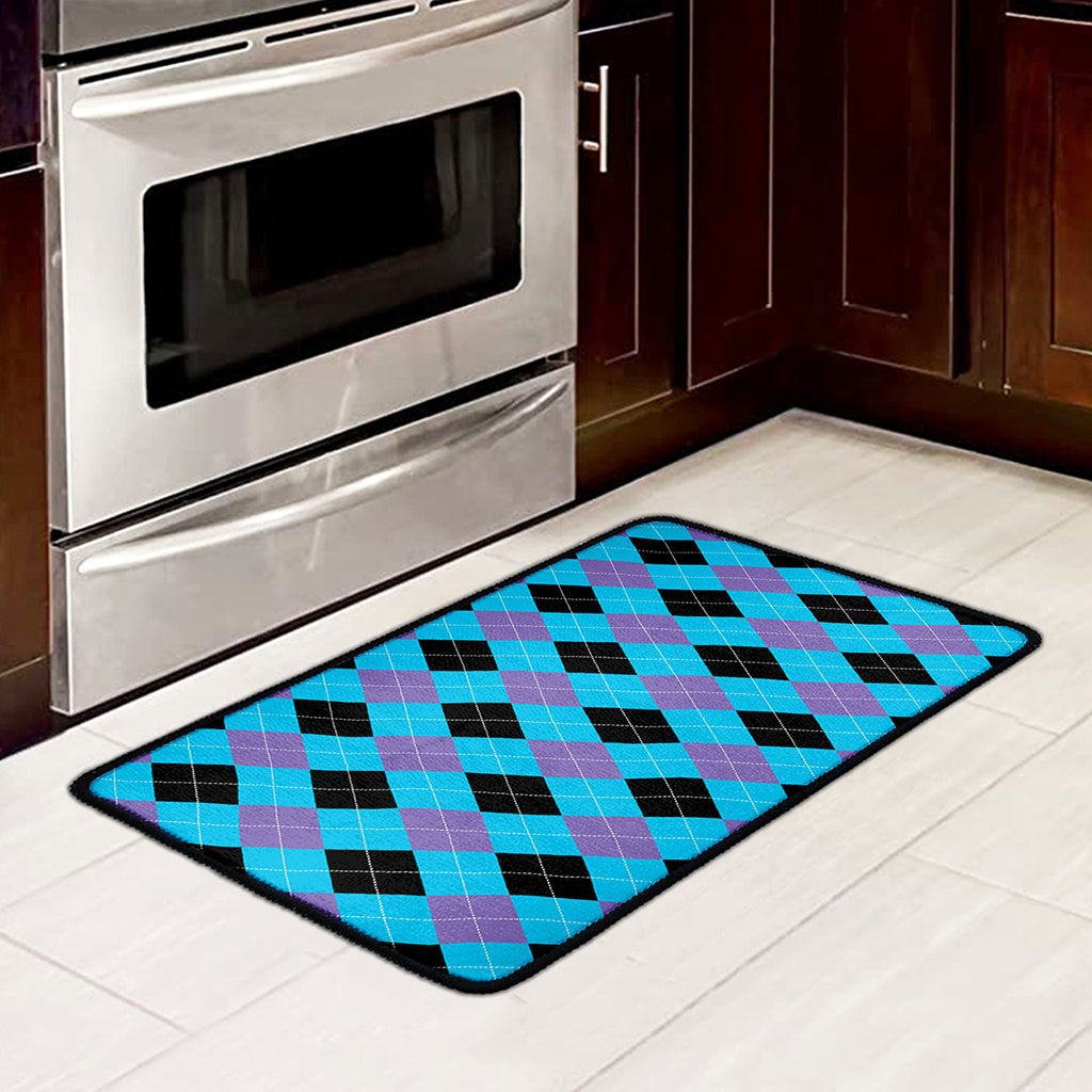 Blue Purple And Black Argyle Print Kitchen Mat