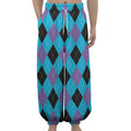 Blue Purple And Black Argyle Print Lantern Pants