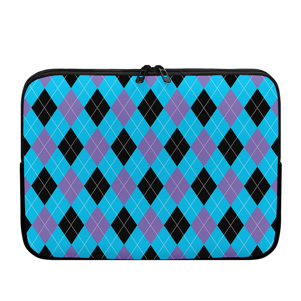 Blue Purple And Black Argyle Print Laptop Sleeve