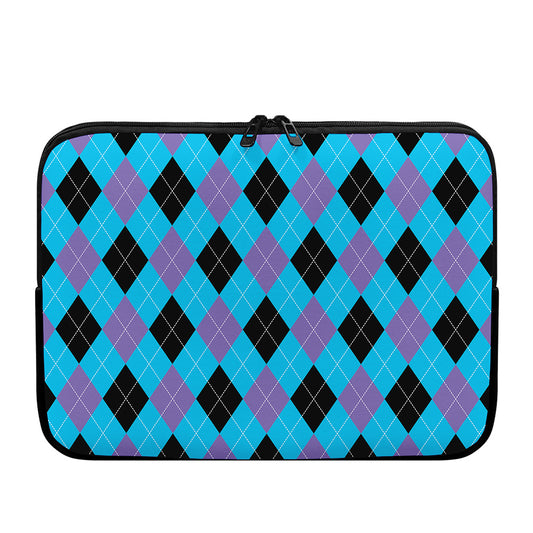 Blue Purple And Black Argyle Print Laptop Sleeve