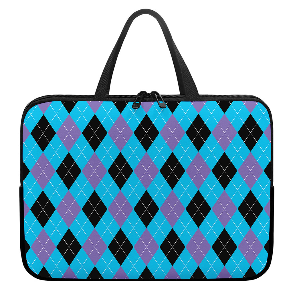 Blue Purple And Black Argyle Print Laptop Sleeve With Handle