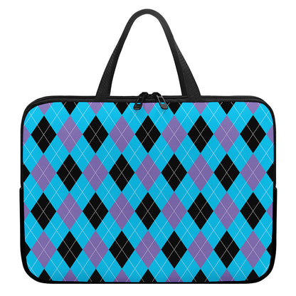 Blue Purple And Black Argyle Print Laptop Sleeve With Handle