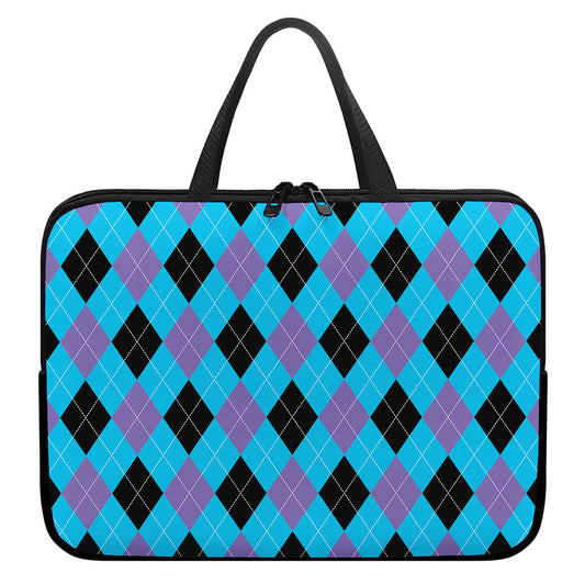 Blue Purple And Black Argyle Print Laptop Sleeve With Handle