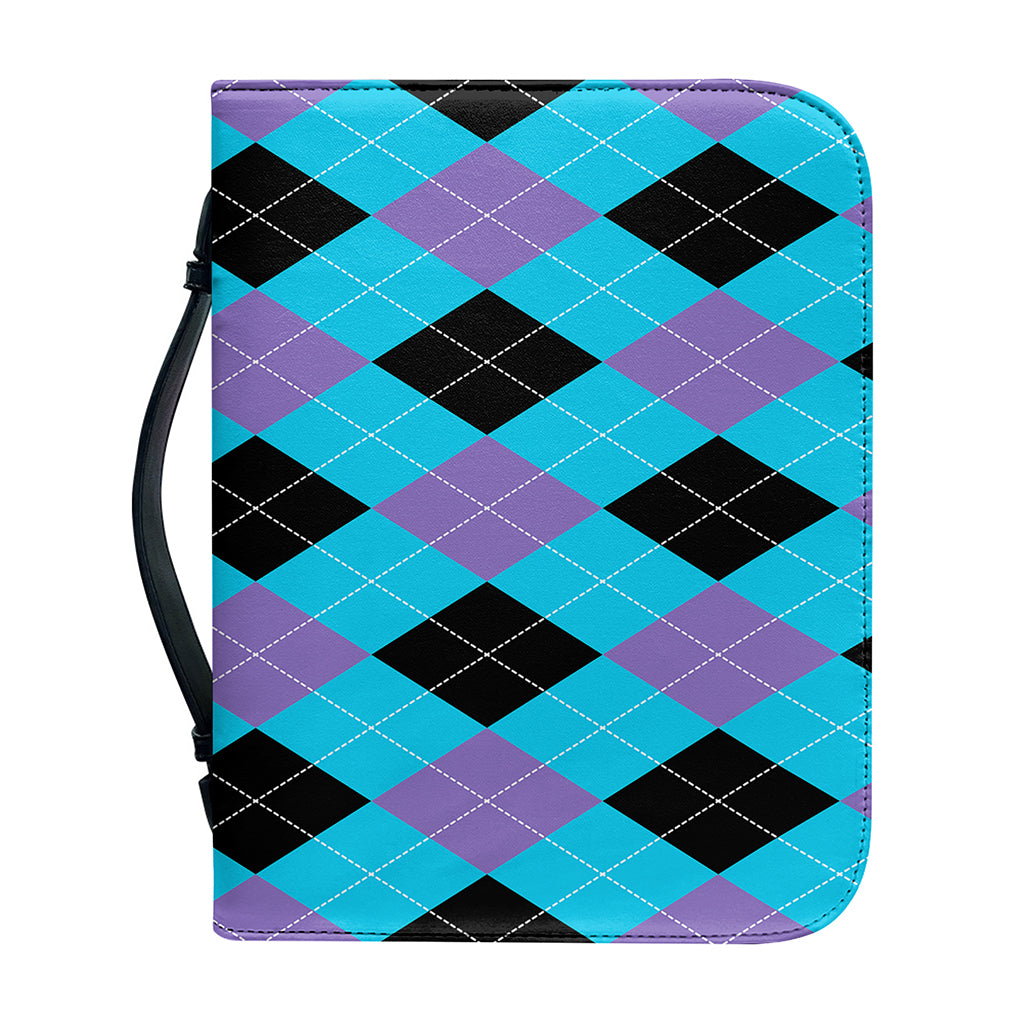 Blue Purple And Black Argyle Print Leather Bible Cover