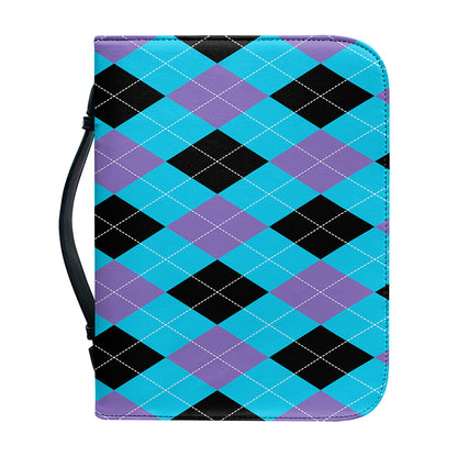 Blue Purple And Black Argyle Print Leather Bible Cover