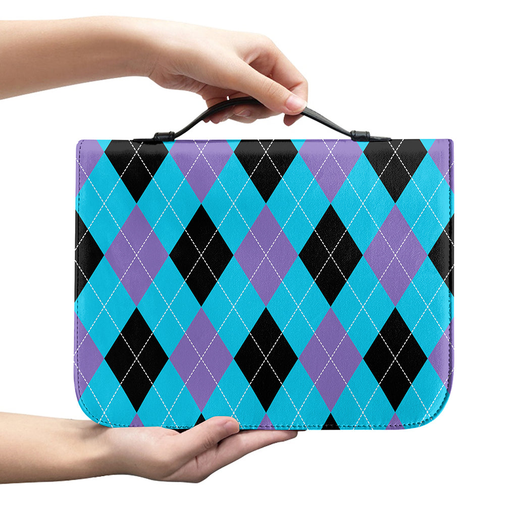 Blue Purple And Black Argyle Print Leather Bible Cover