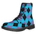Blue Purple And Black Argyle Print Lace-Up Boots