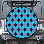 Blue Purple And Black Argyle Print Leather Spare Tire Cover