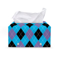 Blue Purple And Black Argyle Print Leather Tissue Box Cover