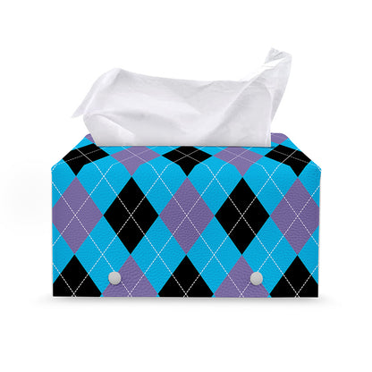 Blue Purple And Black Argyle Print Leather Tissue Box Cover
