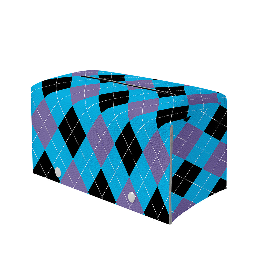 Blue Purple And Black Argyle Print Leather Tissue Box Cover
