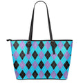 Blue Purple And Black Argyle Print Leather Tote Bag With Zipper